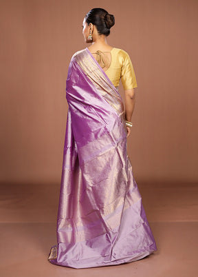 Purple Handloom Kanjivaram Pure Silk Saree With Blouse Piece