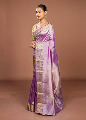 Purple Handloom Kanjivaram Pure Silk Saree With Blouse Piece