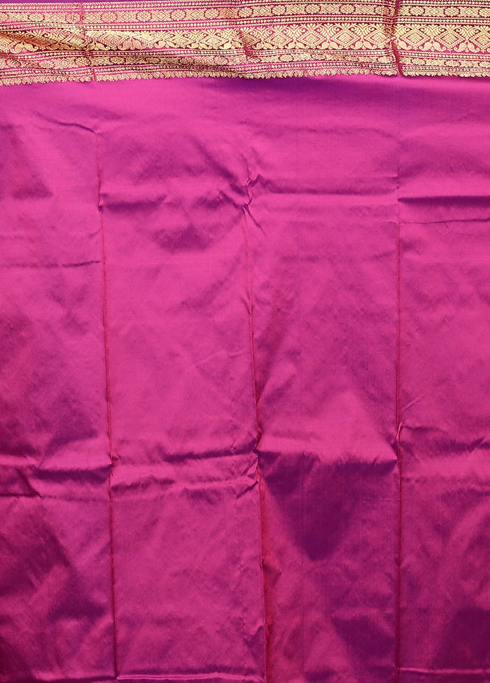 Purple Handloom Kanjivaram Pure Silk Saree With Blouse Piece