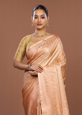 Pink Jamewar Silk Saree With Blouse Piece