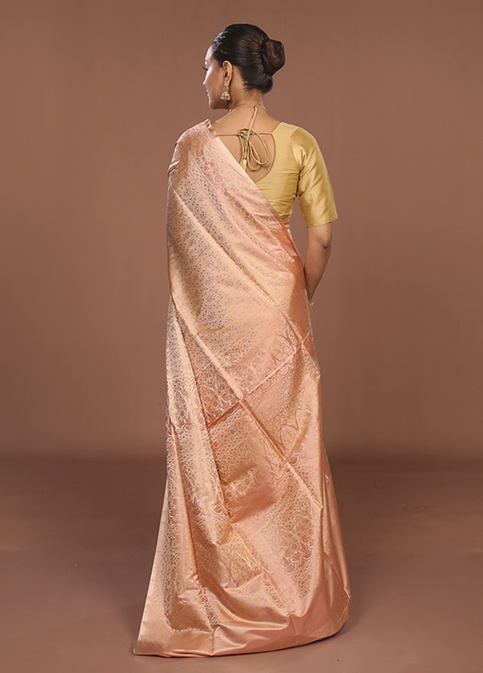 Pink Jamewar Silk Saree With Blouse Piece