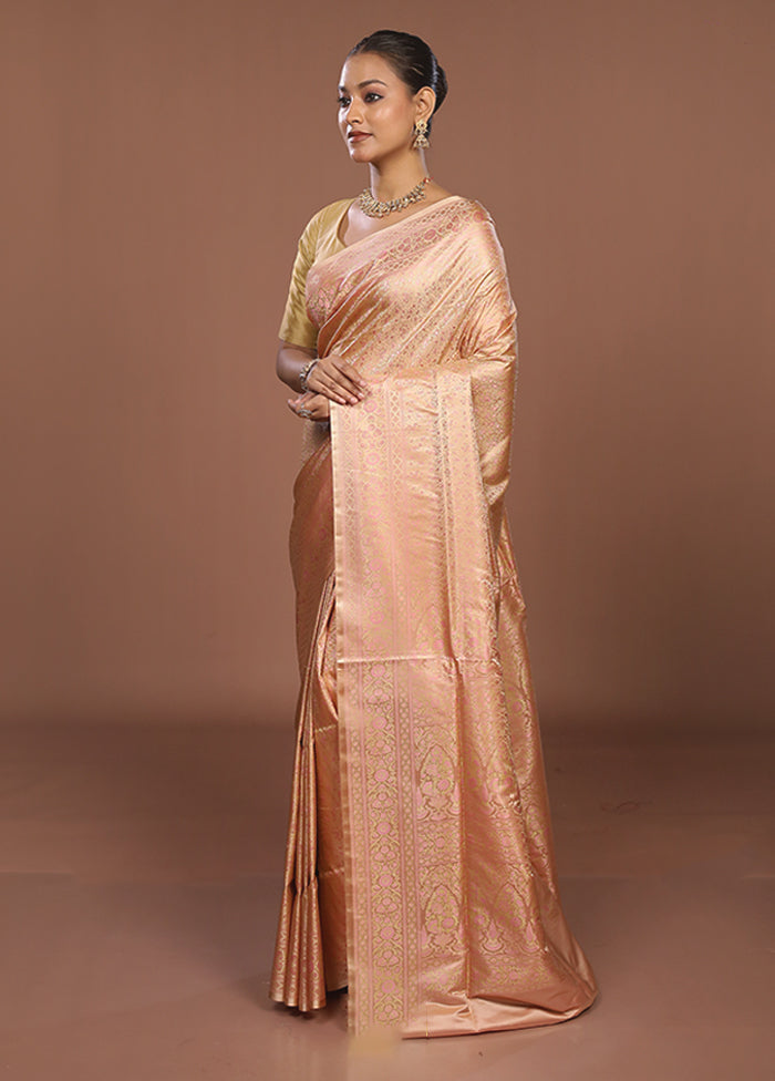 Pink Jamewar Silk Saree With Blouse Piece