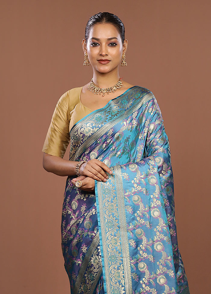 Blue Tanchoi Silk Saree With Blouse Piece
