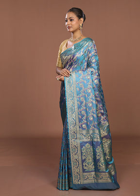 Blue Tanchoi Silk Saree With Blouse Piece