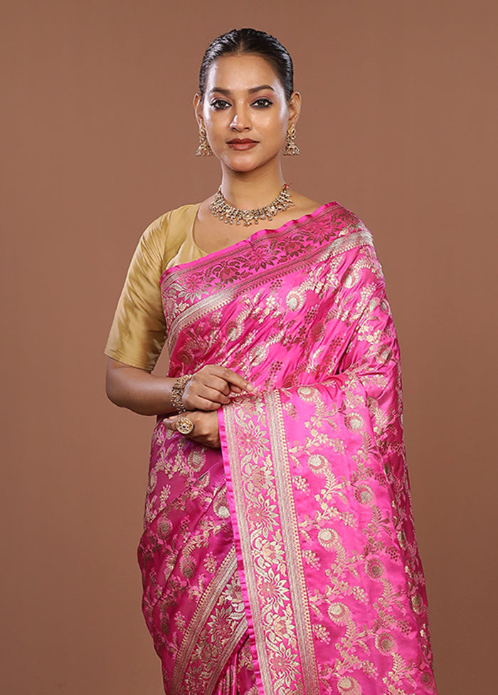Pink Tanchoi Silk Saree With Blouse Piece