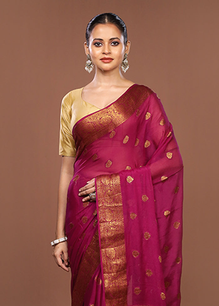 Pink Handloom Pure Georgette Saree With Blouse Piece