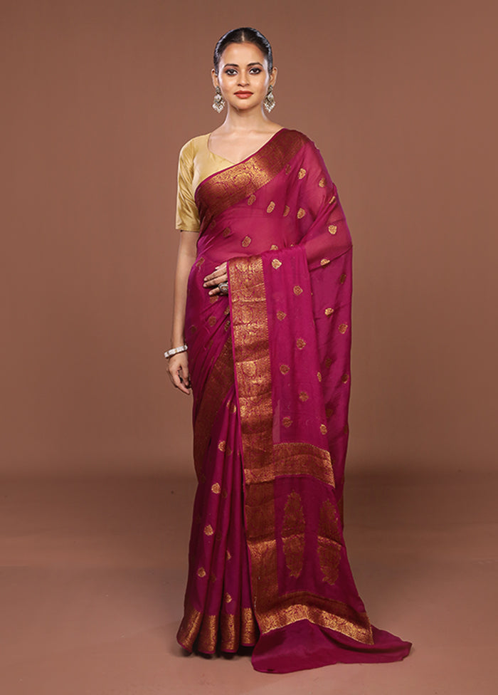 Pink Handloom Pure Georgette Saree With Blouse Piece