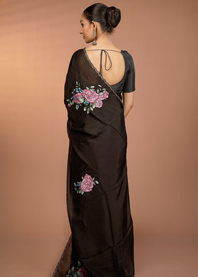 Black Handloom Pure Organza Saree With Blouse Piece