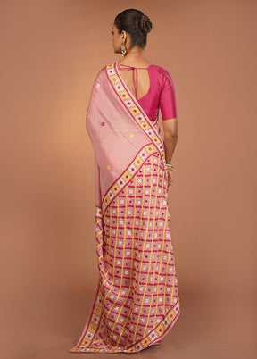 Pink Handloom Pure Georgette Saree With Blouse Piece