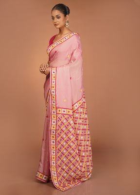 Pink Handloom Pure Georgette Saree With Blouse Piece