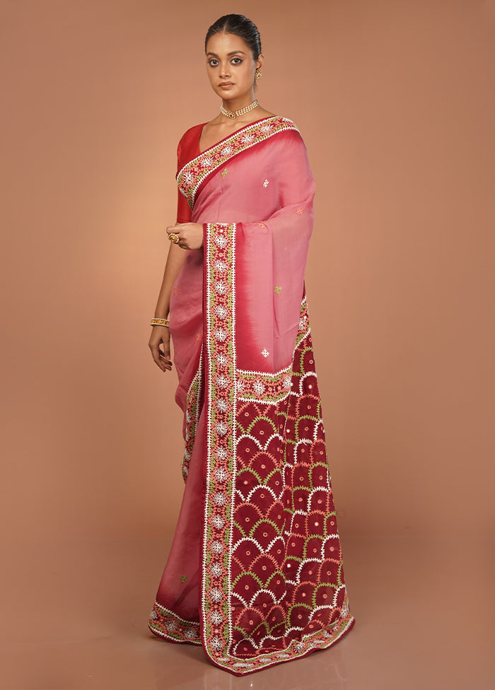 Maroon Handloom Pure Georgette Saree With Blouse Piece