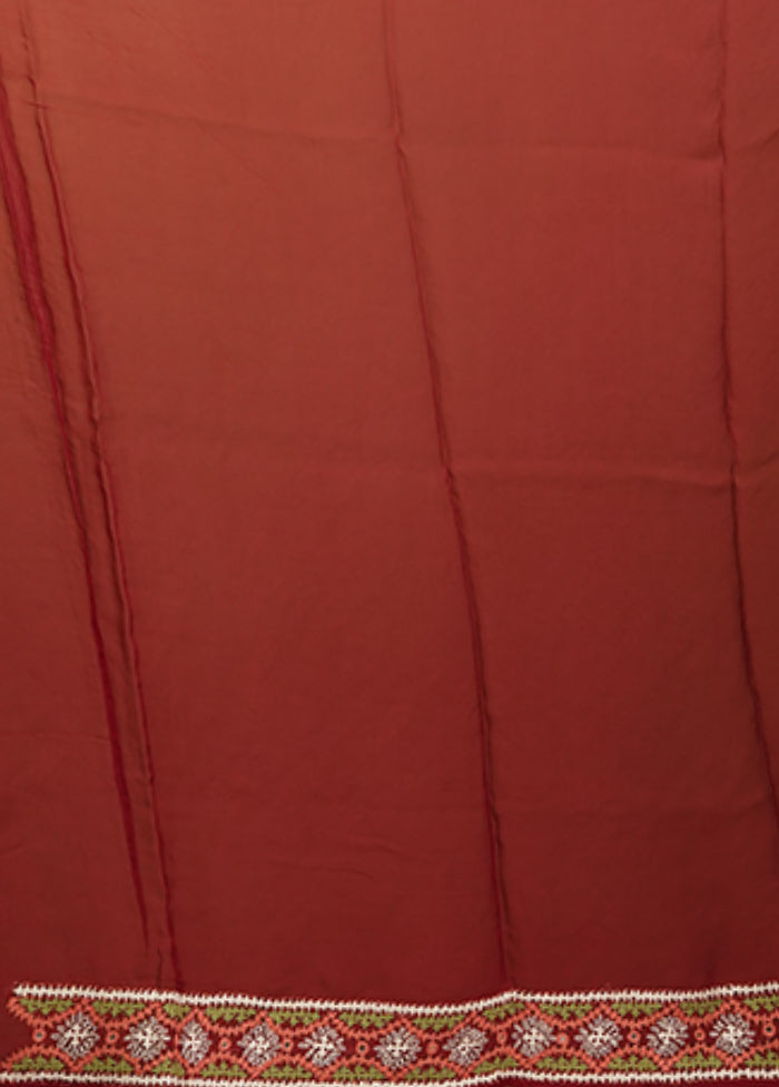 Maroon Handloom Pure Georgette Saree With Blouse Piece