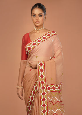 Cream Handloom Pure Georgette Saree With Blouse Piece