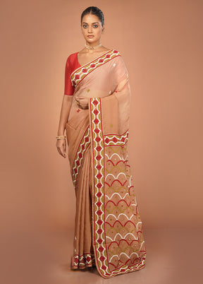 Cream Handloom Pure Georgette Saree With Blouse Piece