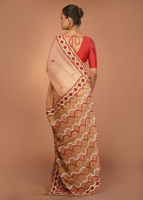 Cream Handloom Pure Georgette Saree With Blouse Piece