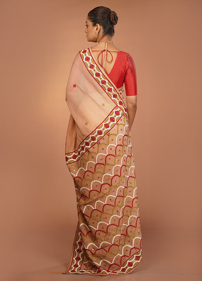 Cream Handloom Pure Georgette Saree With Blouse Piece