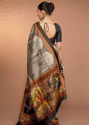 Grey Bishnupuri Pure Silk Saree Without Blouse Piece