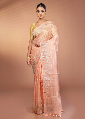Pink Handloom Pure Organza Saree With Blouse Piece