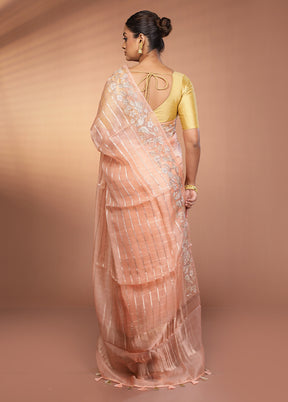 Pink Handloom Pure Organza Saree With Blouse Piece