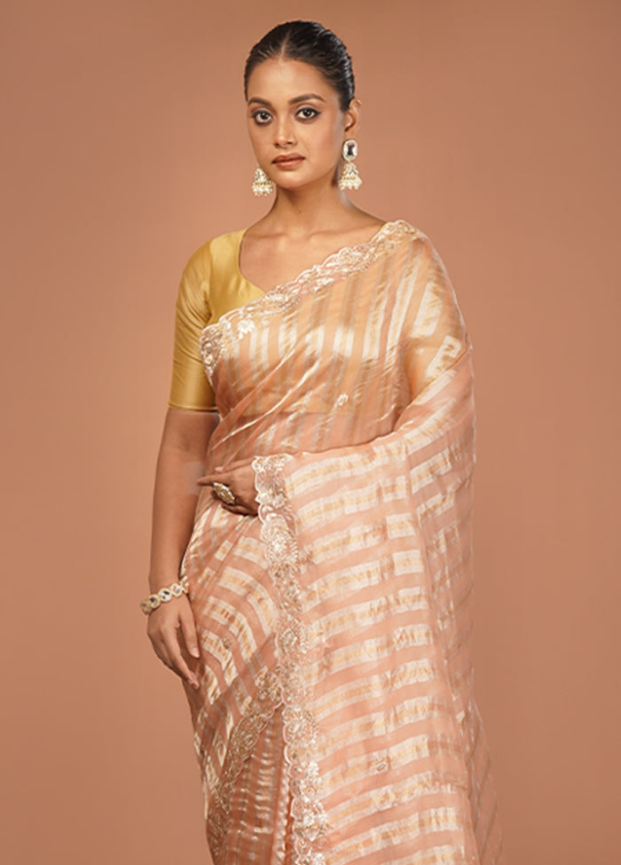 Pink Handloom Pure Organza Saree With Blouse Piece