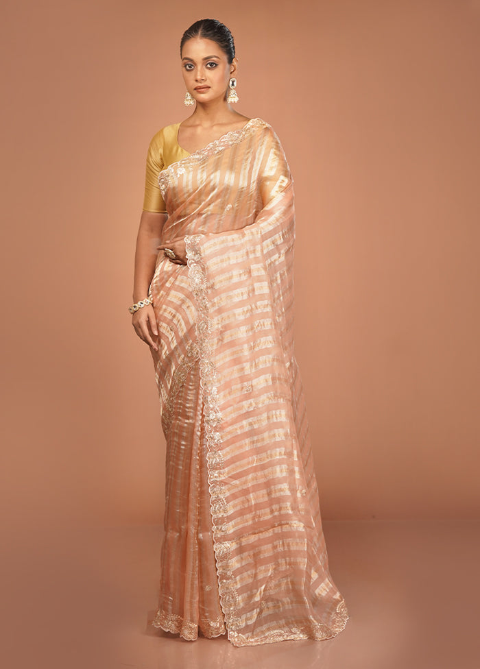 Pink Handloom Pure Organza Saree With Blouse Piece