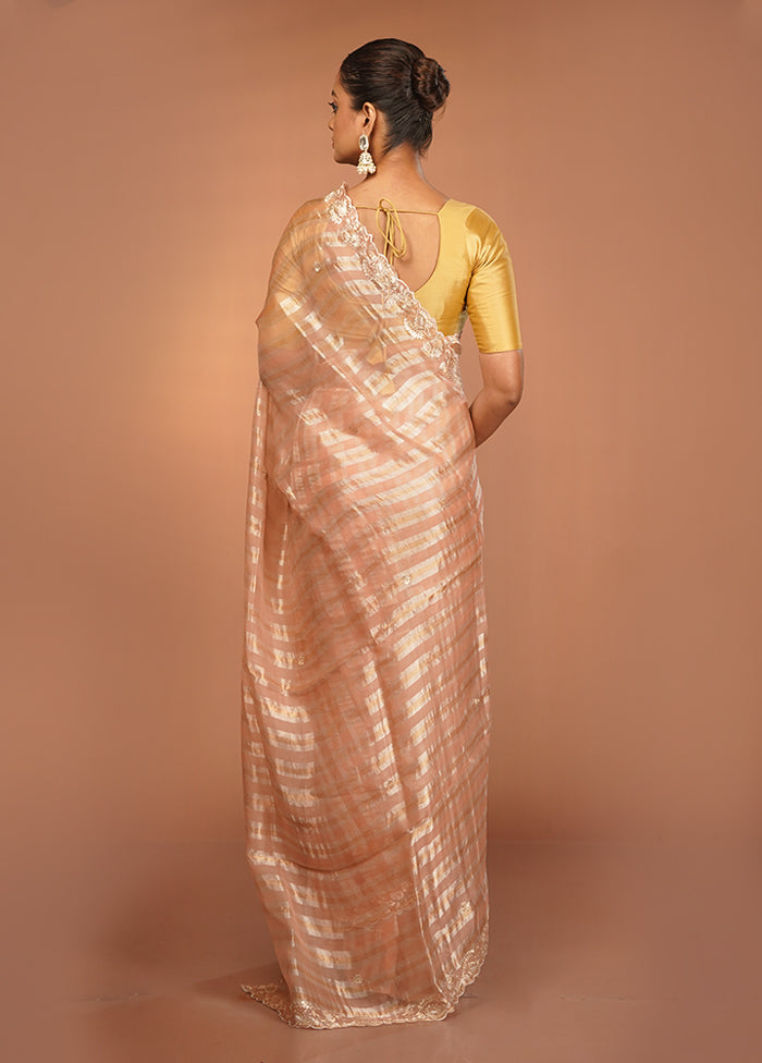 Pink Handloom Pure Organza Saree With Blouse Piece