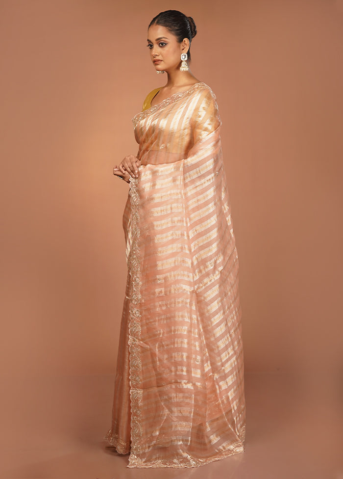 Pink Handloom Pure Organza Saree With Blouse Piece