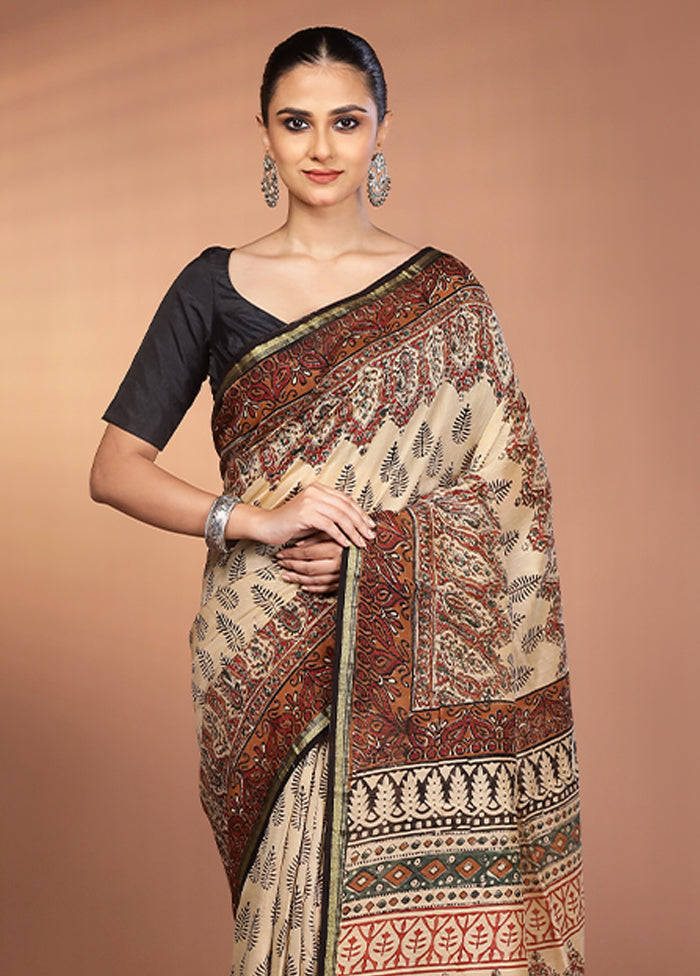 Cream Chanderi Silk Saree With Blouse Piece