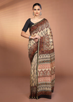 Cream Chanderi Silk Saree With Blouse Piece