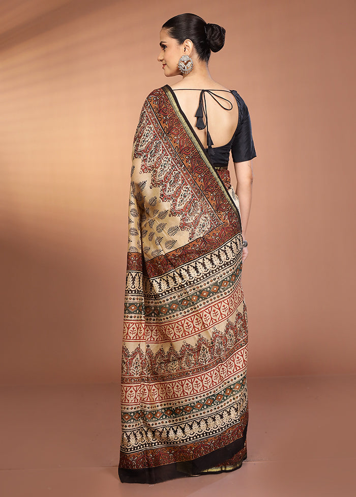 Cream Chanderi Silk Saree With Blouse Piece