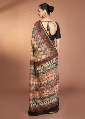 Cream Chanderi Silk Saree With Blouse Piece