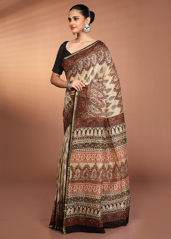 Cream Chanderi Silk Saree With Blouse Piece