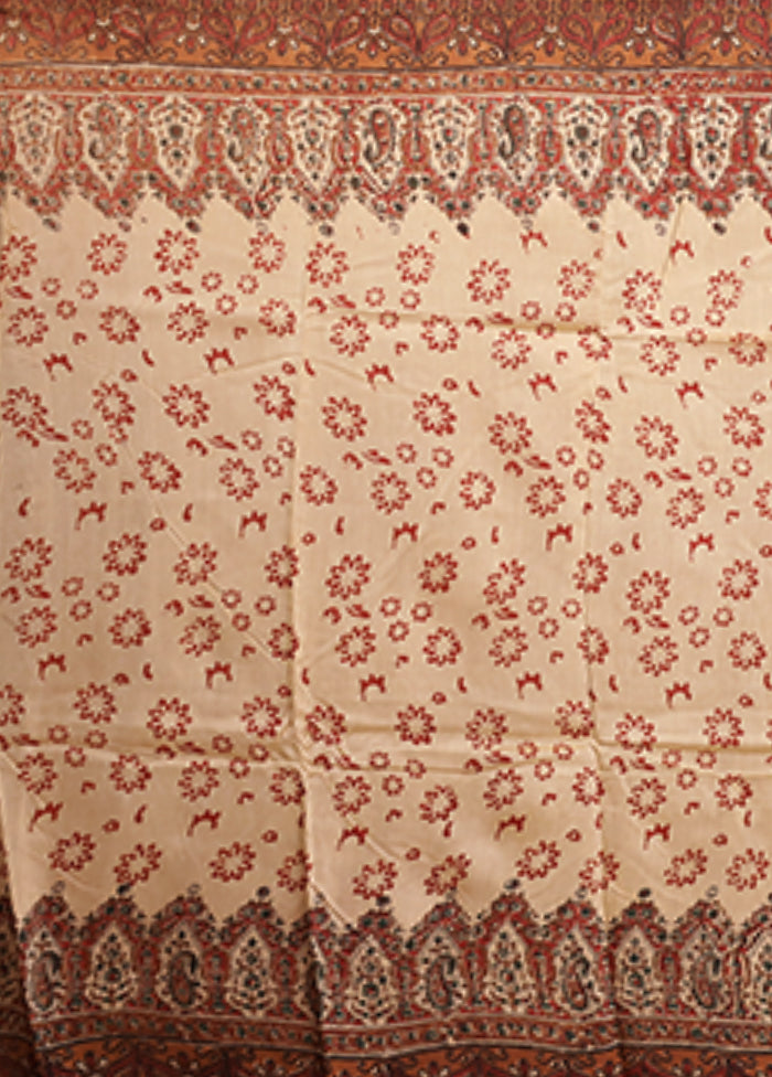 Cream Chanderi Silk Saree With Blouse Piece