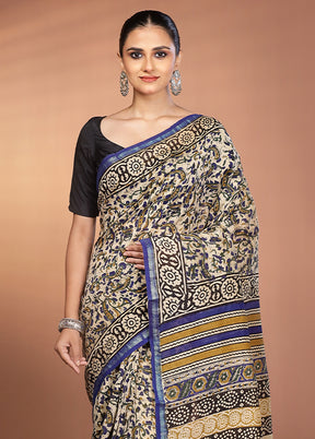 Cream Chanderi Silk Saree With Blouse Piece