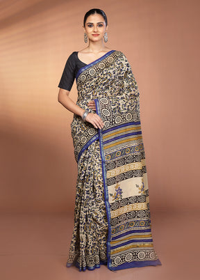 Cream Chanderi Silk Saree With Blouse Piece