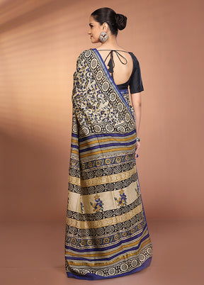 Cream Chanderi Silk Saree With Blouse Piece