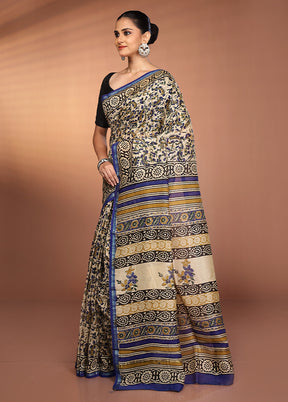 Cream Chanderi Silk Saree With Blouse Piece