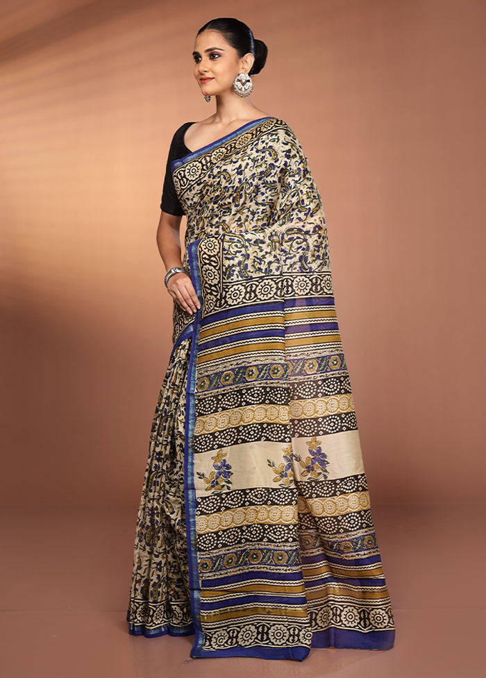 Cream Chanderi Silk Saree With Blouse Piece