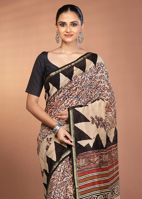 Cream Chanderi Silk Saree With Blouse Piece