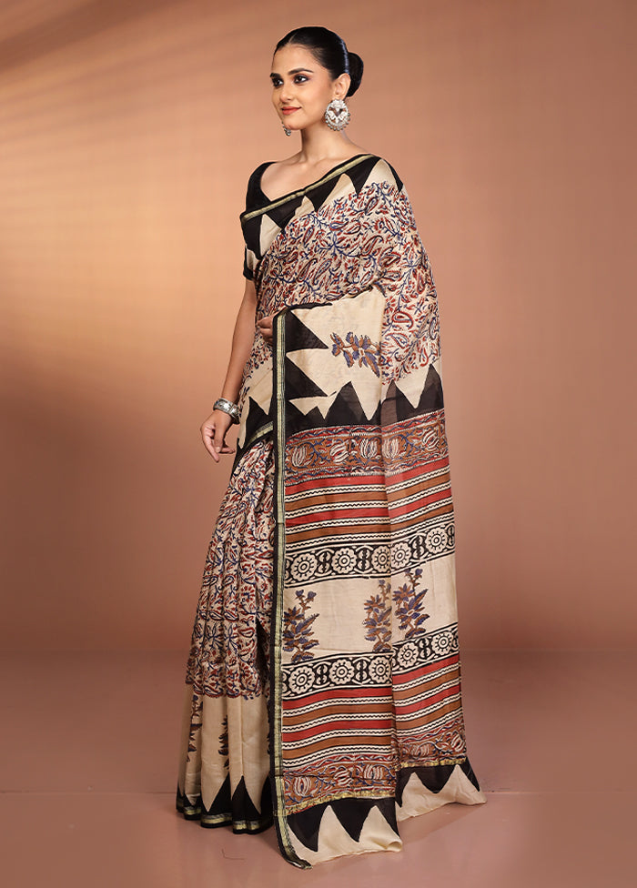 Cream Chanderi Silk Saree With Blouse Piece