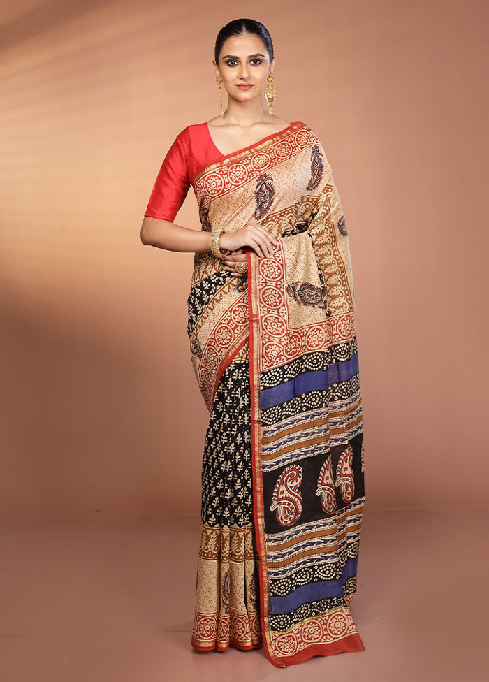 Cream Chanderi Silk Saree With Blouse Piece