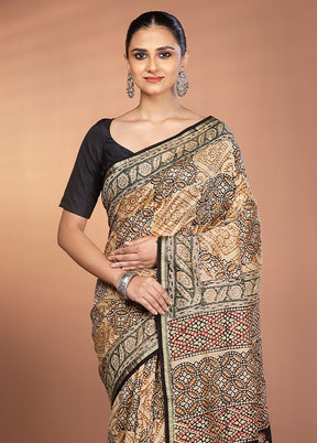 Cream Chanderi Silk Saree With Blouse Piece