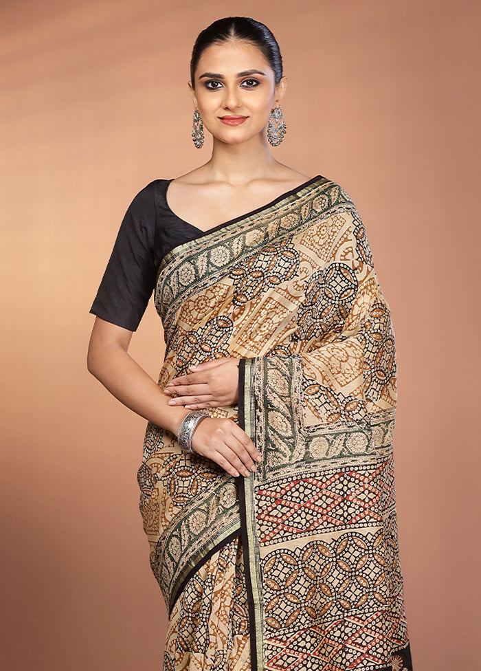 Cream Chanderi Silk Saree With Blouse Piece