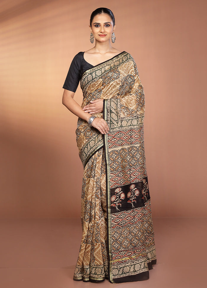 Cream Chanderi Silk Saree With Blouse Piece