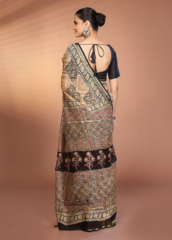 Cream Chanderi Silk Saree With Blouse Piece