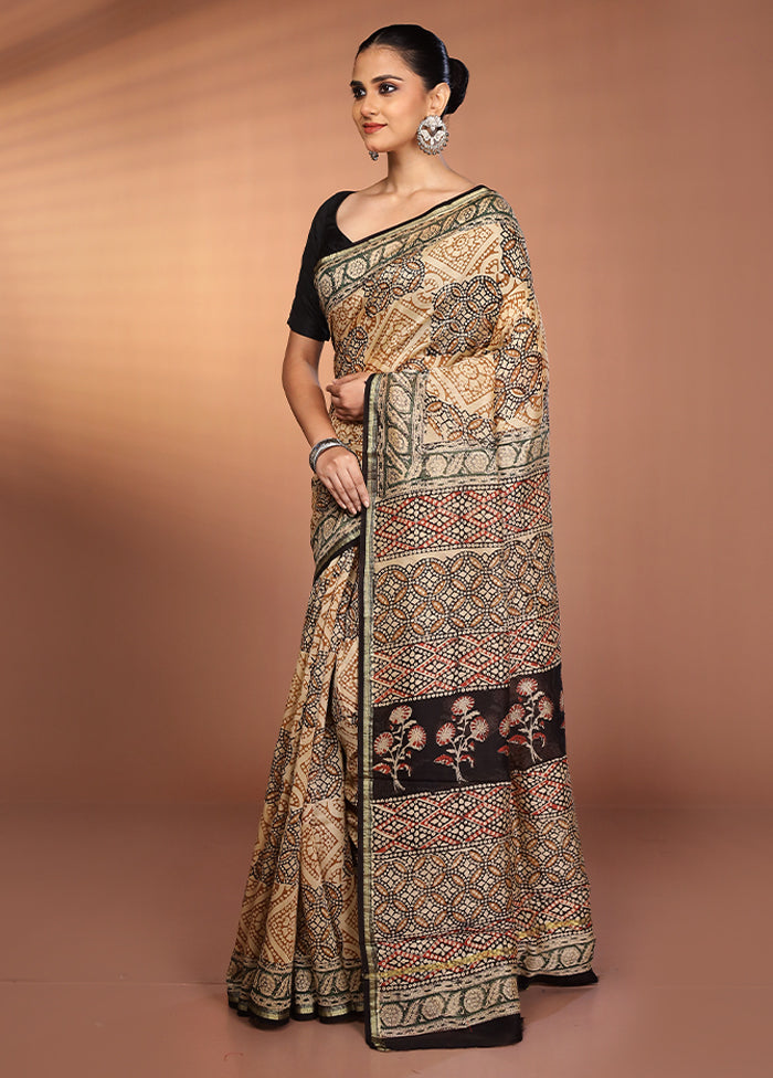 Cream Chanderi Silk Saree With Blouse Piece