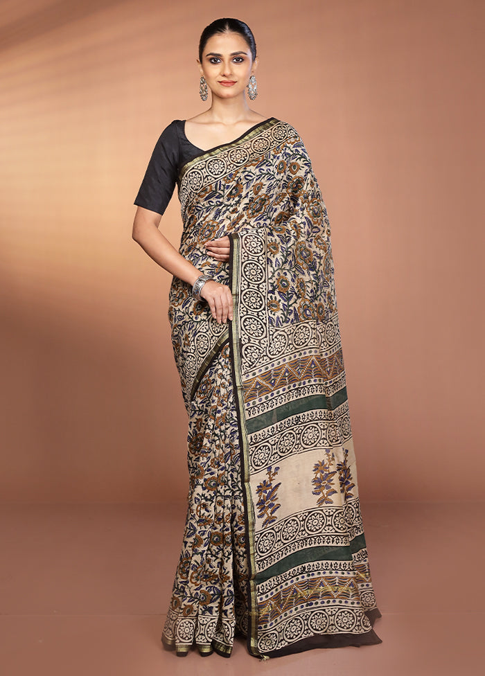 Cream Chanderi Silk Saree With Blouse Piece