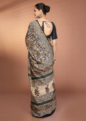 Cream Chanderi Silk Saree With Blouse Piece