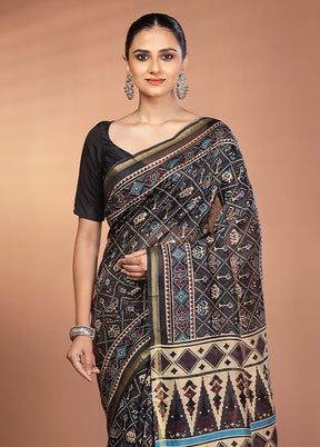 Black Chanderi Silk Saree With Blouse Piece