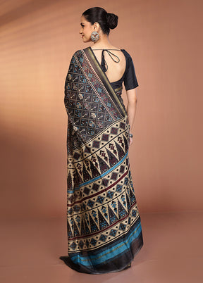 Black Chanderi Silk Saree With Blouse Piece